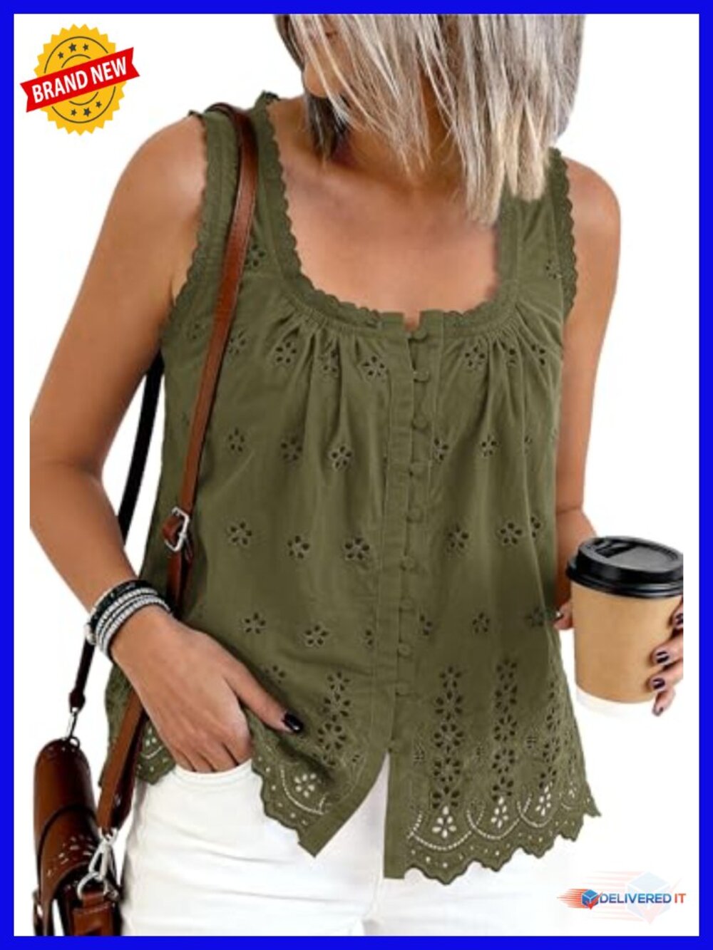 Women's Lace Eyelet Tank Top Square Neck Cotton Summer Cute Boho